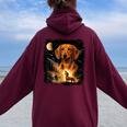 Vintage 90S Dachshund Howling At The Moon Wiener Dog Mom Women Oversized Hoodie Back Print Maroon
