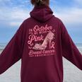 We Wear Pink October Shoes Breast Cancer Awareness Women Oversized Hoodie Back Print Maroon We Wear Pink October Shoes Breast Cancer Awareness Women Oversized Hoodie Back Print Maroon