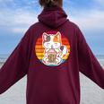 かわいい猫 ボバ ティーバブル アニメ 日本猫 女の子 ティーン レディース オーバーサイズ パーカー バックプリント Maroon