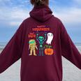 ハッピーハロウィン骨格かぼちゃかわいいゴーストキッズ男の子女の子 レディース オーバーサイズ パーカー バックプリント Maroon