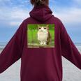 猫 フクロウ 面白い 呪われた Hello Bro Brainrot Meowl Hiro Meme レディース オーバーサイズ パーカー バックプリント Maroon