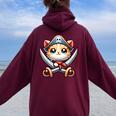 猫 海賊 キャプテントーク 海賊の日 幼児 女の子 男の子 レディース オーバーサイズ パーカー バックプリント Maroon