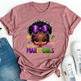 Little Miss Mardi Gras Cute Girl Messy Bun Festival Carnival Bella Canvas T-shirt Heather Dark Grey