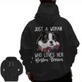 Just a Woman Who Loves Her Boston Terrier Cute Dog Mom Men Zip Up Hoodie Back Print, Couple Gifts, Mom Gifts, Boston Terrier Mom Gifts, trending gift
