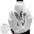 Boston Terrier Dog Raising Paw Idea Men Women Men Zip Up Hoodie Back Print, trending gift