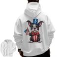Boston Terrier Puppy Dog Holds His American Flag 4th Of July Men Zip Up Hoodie Back Print, American Boston Terrier Gifts, Boston Terrier 4th Of July Gifts, trending gift