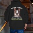 Boston Terrier Brindle Dog Professional Human Trainer Men Zip Up Hoodie Back Print, funny gift