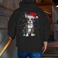 Boston Terrier Christmas Santa Hat Tree Lights Pajama Men Zip Up Hoodie Back Print, Boston Terrier Christmas Hoodies, funny gift