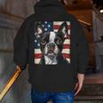 Boston Terrier Dog American Flag 4th Of July Patriotic Puppy Men Zip Up Hoodie Back Print, Patriotic Boston Terrier Hoodies, American Boston Terrier Hoodies, Boston Terrier 4th Of July Hoodies, funny gift