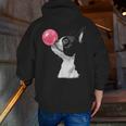Boston Terrier Dog Blowing Chewing Bubble Gum Pink Men Zip Up Hoodie Back Print, funny gift