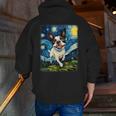 Boston Terrier Dog Starry Night Painting Men Zip Up Hoodie Back Print, funny gift