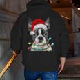 Boston Terrier Santa Christmas Tree Lights Xmas Boys Men Dog Men Zip Up Hoodie Back Print, Boston Terrier Christmas Hoodies, funny gift