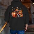 Boston Terrier Thanksgiving Leopard Pumpkins Fall Leaves Men Zip Up Hoodie Back Print, Boston Terrier Thanksgiving Hoodies, funny gift