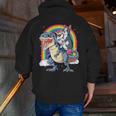Boston Terrier Unicorn Riding Dinosaur T-Rex Girls Rainbow Men Zip Up Hoodie Back Print, Boston Terrier Riding Hoodies, funny gift