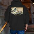 Surfing Boston Terrier Kanagawa Wave Japanese Dog For Men Women Kids Men Zip Up Hoodie Back Print, funny gift