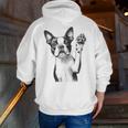 Boston Terrier Dog Raising Paw Idea Men Women Men Zip Up Hoodie Back Print, funny gift