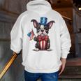 Boston Terrier Puppy Dog Holds His American Flag 4th Of July Men Zip Up Hoodie Back Print, American Boston Terrier Hoodies, Boston Terrier 4th Of July Hoodies, funny gift