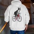 Boston Terrier Riding Bicycle Cute Bostie Biker Raglan Baseball Tee Men Zip Up Hoodie Back Print, Boston Terrier Riding Hoodies, funny gift