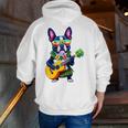Hawaiian Boston Terrier & Pineapple Ukulele Summer Vacation Men Zip Up Hoodie Back Print, funny gift