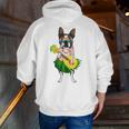 Hawaiian Boston Terrier Dog Pineapple Ukulele Summer For Men Women Girls Kids Men Zip Up Hoodie Back Print, funny gift
