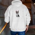 Ugly Xmas Sweater Style Boston Terrier Reindeer Christmas Men Zip Up Hoodie Back Print, Boston Terrier Christmas Hoodies, funny gift