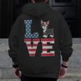 4th Of July Decor Patriotic LOVE Boston Terrier USA Flag Men Zip Up Hoodie Back Print, Patriotic Boston Terrier Gifts, Boston Terrier 4th Of July Gifts, funny design