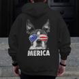 Boston Terrier 4th Of July Merica Men Women USA Flag Vintage Men Zip Up Hoodie Back Print, Boston Terrier 4th Of July Gifts, funny design