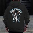 Boston Terrier Boy Cute Cartoon Dog Owner Pet Boston Terrier Men Zip Up Hoodie Back Print, funny design