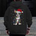 Boston Terrier Christmas Santa Hat Tree Lights Pajama Men Zip Up Hoodie Back Print, Boston Terrier Christmas Gifts, funny design
