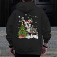 Boston Terrier Christmas Tree Lights Santa Hat Men Zip Up Hoodie Back Print, Boston Terrier Christmas Gifts, funny design
