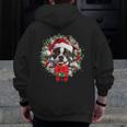 Boston Terrier Christmas Wreath Decoration Xmas Pajamas Men Zip Up Hoodie Back Print, Boston Terrier Christmas Gifts, funny design