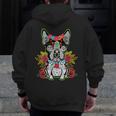 Boston Terrier Dia De Los Muertos Day Of The Dead Dog Skull For Men Women Kids Men Zip Up Hoodie Back Print, funny design
