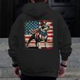 Boston Terrier Dog 4th Of July USA American Flag Patriotic Men Zip Up Hoodie Back Print, Patriotic Boston Terrier Gifts, American Boston Terrier Gifts, Boston Terrier 4th Of July Gifts, funny design