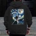 Boston Terrier Dog Art Van Gogh Starry Night Boston Terrier Men Zip Up Hoodie Back Print, funny design