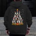 Boston Terrier Dog Christmas Tree Santa Hat Xmas Pajama Men Women Kids Men Zip Up Hoodie Back Print, Boston Terrier Christmas Gifts, funny design