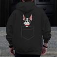 Boston Terrier Dog In The Pocket Boston Terrier For Men Women Girls Kids Men Zip Up Hoodie Back Print, funny design