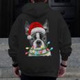 Boston Terrier Dog Santa Christmas Tree Lights Xmas Men Zip Up Hoodie Back Print, Boston Terrier Christmas Gifts, funny design