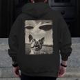 Boston Terrier Dog UFO Alien Extraterrestrial Selfie Men Zip Up Hoodie Back Print, funny design