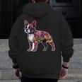 Boston Terrier Floral Dog Lover Vintage Distressed For Men Women Kids Men Zip Up Hoodie Back Print, funny design
