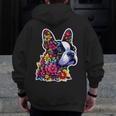 Boston Terrier Floral Vintage Dog Mom Distressed Men Women Kids Men Zip Up Hoodie Back Print, Couple Gifts, Mom Gifts, Boston Terrier Mom Gifts, funny design
