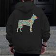 Boston Terrier Flower Silhouette Floral Dog Men Women Girls Kids Men Zip Up Hoodie Back Print, funny design