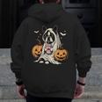 Boston Terrier Ghost Boo Halloween Costume Spooky Season Men Zip Up Hoodie Back Print, Boston Terrier Ghost Gifts, Boston Terrier Halloween Gifts, funny design