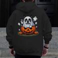 Boston Terrier Ghost Boo Halloween Kids Men Zip Up Hoodie Back Print, Boston Terrier Ghost Gifts, Boston Terrier Halloween Gifts, funny design