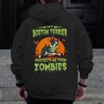 Boston Terrier Halloween Zombie American Gentleman Dog Lover Men Zip Up Hoodie Back Print, Boston Terrier Halloween Gifts, American Boston Terrier Gifts, funny design