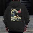 Boston Terrier Japanese Kanagawa Wave Surf Dog Men Zip Up Hoodie Back Print, funny design