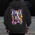 Boston Terrier Lover Pop Art Color Boston Terrier Dog For Men Women Girls Kids Men Zip Up Hoodie Back Print, funny design