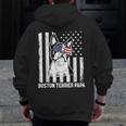 Boston Terrier Papa Cool Dog Lover USA American Flag Men Women Men Zip Up Hoodie Back Print, American Boston Terrier Gifts, funny design