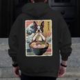 Boston Terrier Ramen Noodles Japanese Art Retro Ocean Waves Men Zip Up Hoodie Back Print, funny design