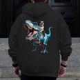 Boston Terrier Riding T-Rex Dinosaur Dog Lover Men Zip Up Hoodie Back Print, Boston Terrier Riding Gifts, funny design