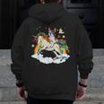 Boston Terrier Riding Unicorn Boys Girls Kids Rainbow Men Zip Up Hoodie Back Print, Boston Terrier Riding Gifts, funny design